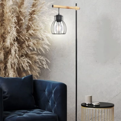 Stojacia industriálna lampa BERNITA - 1xE27, 60W, čierna / hnedá