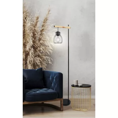 Stojacia industriálna lampa BERNITA - 1xE27, 60W, čierna / hnedá