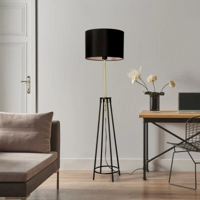Moderná stojacia lampa TEGOLA - 1xE27, 60W, čierna / matná zlatá
