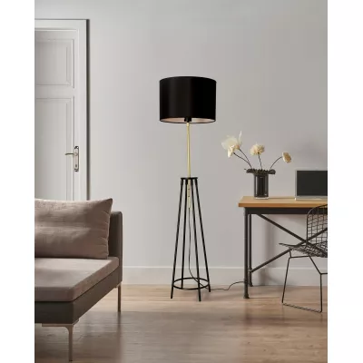 Moderná stojacia lampa TEGOLA - 1xE27, 60W, čierna / matná zlatá