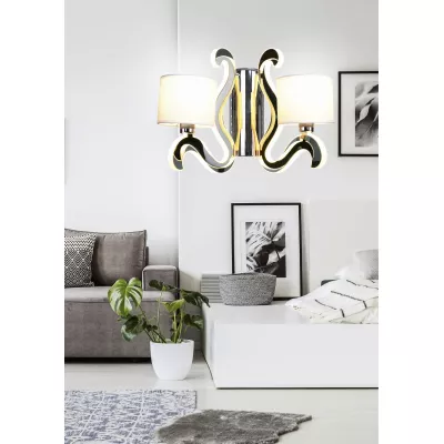 Moderná nástenná lampa AMBROSIA - 2xE14, 40W + LED 12,3 W, 2800K (teplá biela), chrómovaná