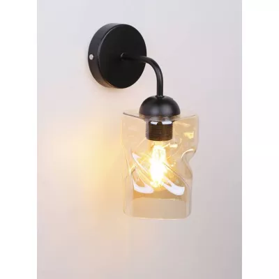 Moderné nástenné osvetlenie FELIS - 1xE27, 60W, čierne / jantárové sklo