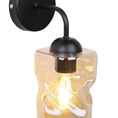 Moderné nástenné osvetlenie FELIS - 1xE27, 60W, čierne / jantárové sklo