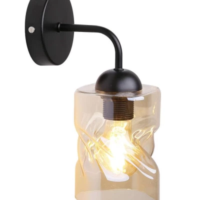 Moderné nástenné osvetlenie FELIS - 1xE27, 60W, čierne / jantárové sklo
