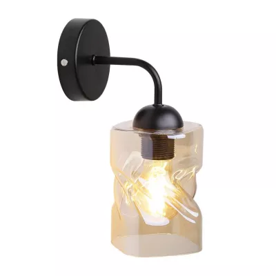 Moderné nástenné osvetlenie FELIS - 1xE27, 60W, čierne / jantárové sklo