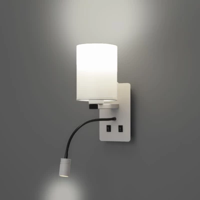 Nástenné LED osvetlenie s čítacím ramenom MAGNUM 3 - 1xE27, 40W + LED 3W, 3200K (teplá biela), biele
