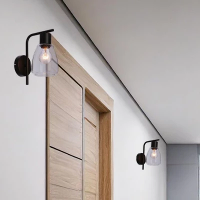 Nástenná moderná lampa MOLDO - 1xE27, 40W, čierna / číre sklo