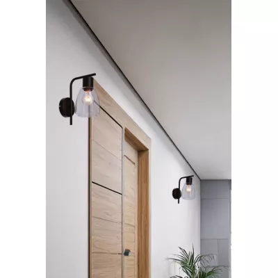 Nástenná moderná lampa MOLDO - 1xE27, 40W, čierna / číre sklo
