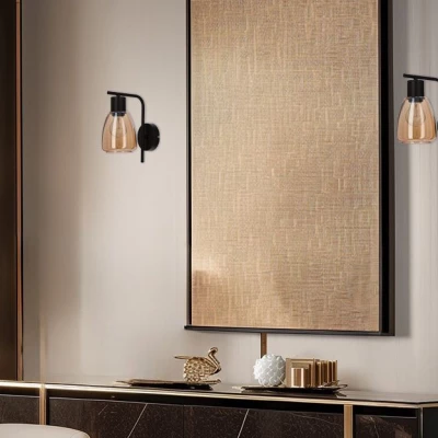 Nástenná moderná lampa MOLDO - 1xE27, 40W, čierna / jantárové sklo