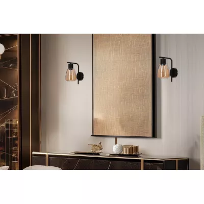 Nástenná moderná lampa MOLDO - 1xE27, 40W, čierna / jantárové sklo