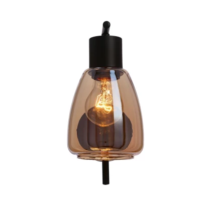 Nástenná moderná lampa MOLDO - 1xE27, 40W, čierna / jantárové sklo