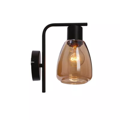Nástenná moderná lampa MOLDO - 1xE27, 40W, čierna / jantárové sklo