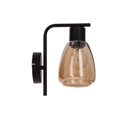 Nástenná moderná lampa MOLDO - 1xE27, 40W, čierna / jantárové sklo