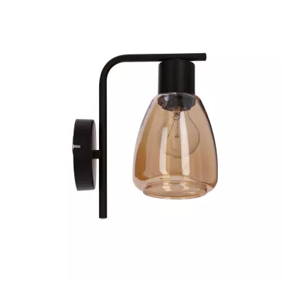 Nástenná moderná lampa MOLDO - 1xE27, 40W, čierna / jantárové sklo