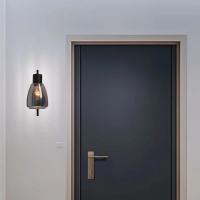 Nástenná moderná lampa MOLDO - 1xE27, 40W, čierna / dymové sklo