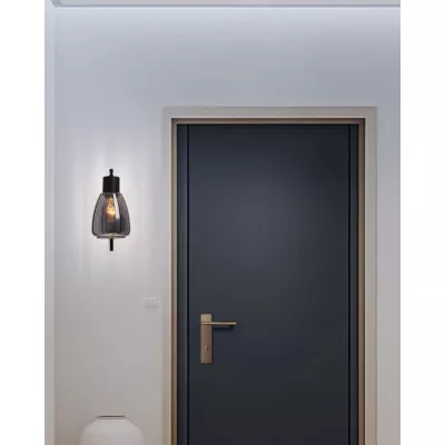Nástenná moderná lampa MOLDO - 1xE27, 40W, čierna / dymové sklo