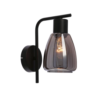 Nástenná moderná lampa MOLDO - 1xE27, 40W, čierna / dymové sklo