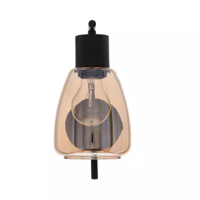 Nástenná moderná lampa MOLDO - 1xE27, 40W, čierna / jantárové sklo