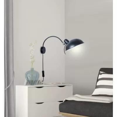 Nástenná čítacia lampa s vypínačom NORA - 1xE14, 40W, čierna