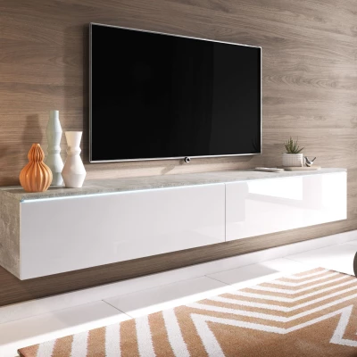 TV stolík CERIEE 180 - betón / biela lesklá