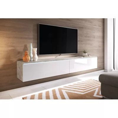 TV stolík CERIEE 180 - betón / biela lesklá
