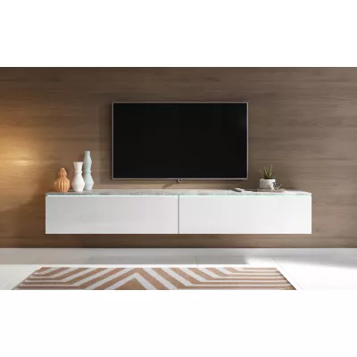 TV stolík CERIEE 180 - betón / biela lesklá