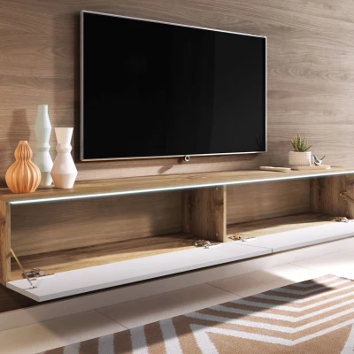 TV stolík CERIEE 180 - dub wotan / biely lesklý