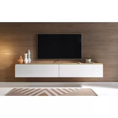 TV stolík CERIEE 180 - dub wotan / biely lesklý