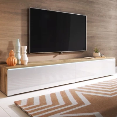 TV stolík CERIEE 180 - dub wotan / biely lesklý