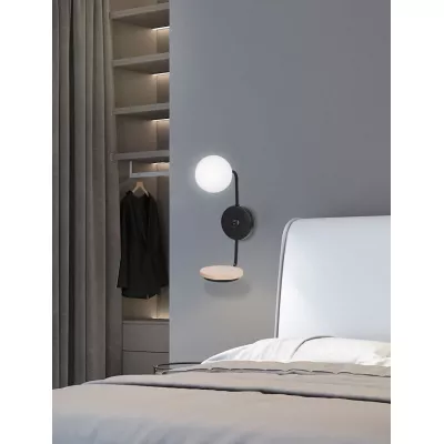 Nástenná lampa s poličkou PONIO - 1xG9, 25W, čierna / biela