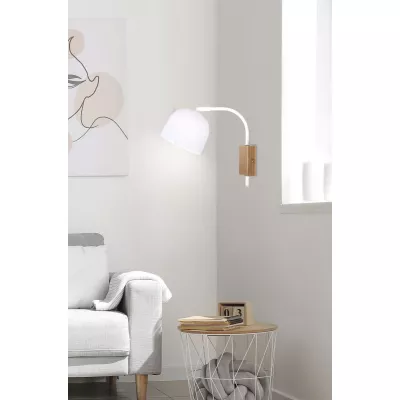 Moderné nástenné osvetlenie RUPI - 1xE27, 40W, prírodné drevo/biele