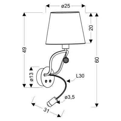 Nástenná čítacia LED lampa SARIA - 1xE14, 6W + LED 8W, 3000K (teplá biela), čierna / zlatá