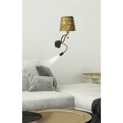 Nástenná čítacia LED lampa SARIA - 1xE14, 6W + LED 8W, 3000K (teplá biela), čierna / zlatá