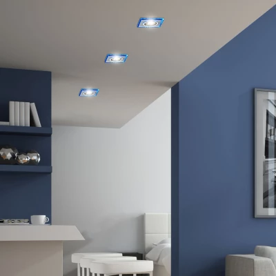 Set 3x vstavané stropné LED svietidlo CATHLAMET - 3xGU10, 50W + LED 2,1W, modré svetlo