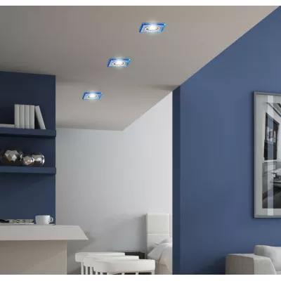 Set 3x vstavané stropné LED svietidlo CATHLAMET - 3xGU10, 50W + LED 2,1W, modré svetlo