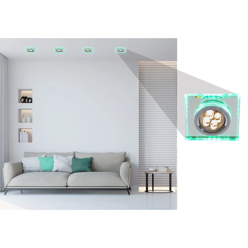 Vstavané stropné LED svietidlo CATHLAMET - 1xGU10, 50W + LED 2,1W, zelené svetlo