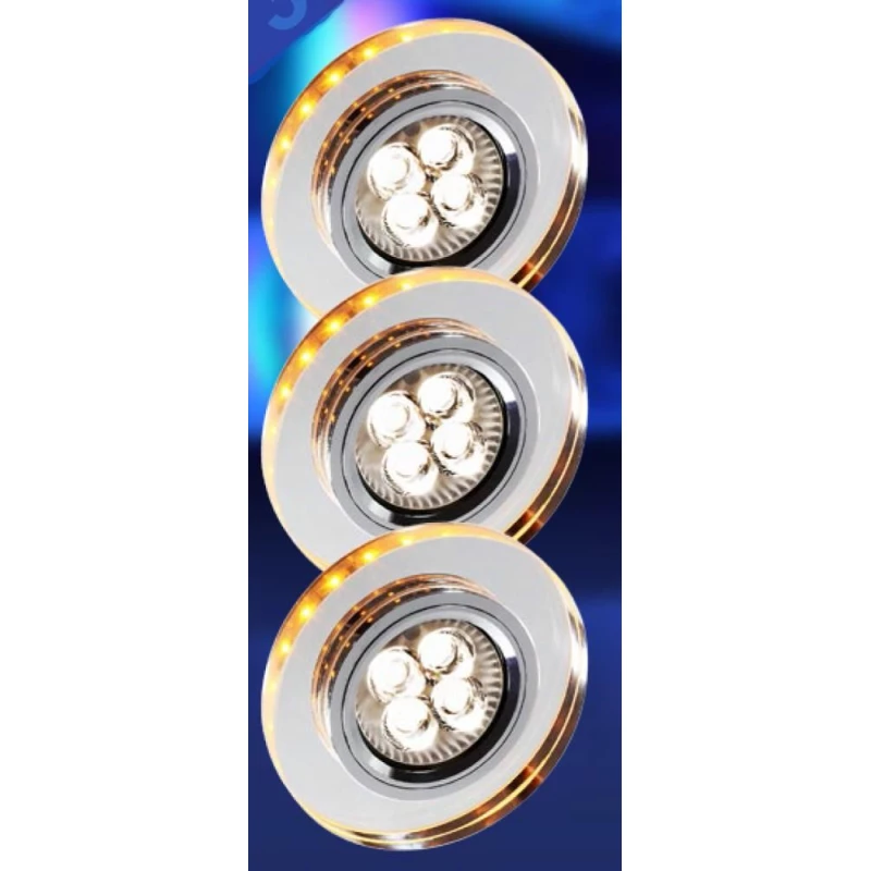 Set 3x stropné LED podhľadové osvetlenie CENTRALIA - 3xGU10, 50W + LED 2,1W, okrúhle, jantárové svetlo