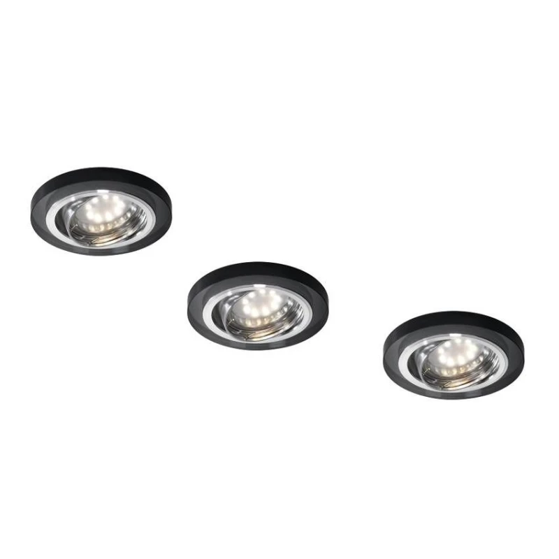 Set 3x stropné podhľadové osvetlenie EVERSON - 3xGU10, 50W, okrúhle, čierny