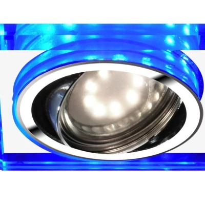 Stropné LED podhľadové svetlo GLIMER - 1xGU10, 50W + LED 2,1W, modré svetlo, okrúhle, chrómované