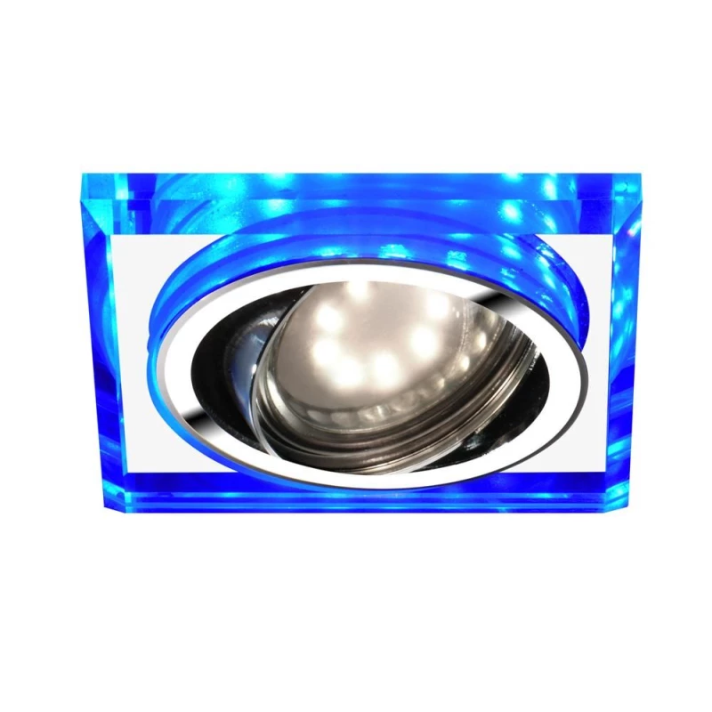 Stropné LED podhľadové svetlo GLIMER - 1xGU10, 50W + LED 2,1W, modré svetlo, okrúhle, chrómované