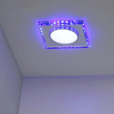 LED stropné zápustné svetlo HARRIMAN - 8W, 6500K (studená biela) + modré svetlo, hranaté, číre