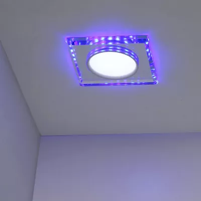 LED stropné zápustné svetlo HARRIMAN - 8W, 6500K (studená biela) + modré svetlo, hranaté, číre