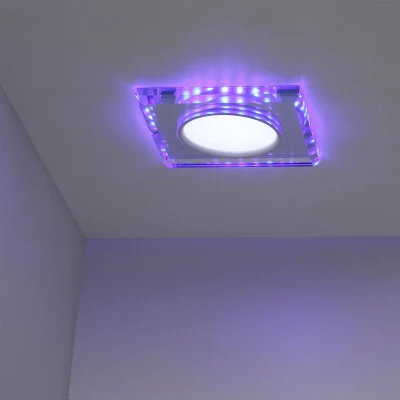 LED stropné zápustné svetlo HARRIMAN - 8W, 6500K (studená biela) + modré svetlo, hranaté, číre