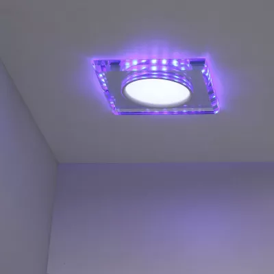 LED stropné zápustné svetlo HARRIMAN - 8W, 6500K (studená biela) + modré svetlo, hranaté, číre