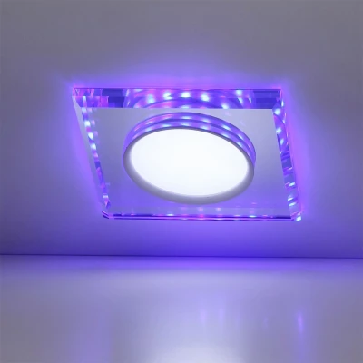 LED stropné zápustné svetlo HARRIMAN - 8W, 6500K (studená biela) + modré svetlo, hranaté, číre