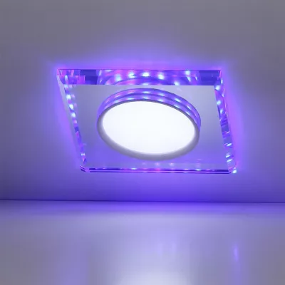 LED stropné zápustné svetlo HARRIMAN - 8W, 6500K (studená biela) + modré svetlo, hranaté, číre