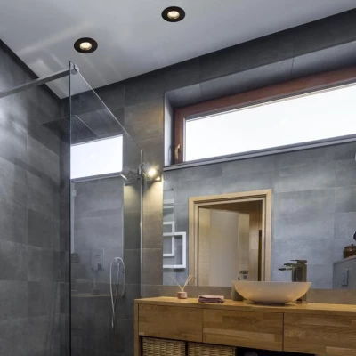 Zápustné kúpeľňové okrúhle stropné svetlo DERYL 9 - 1xGU5,3, 50W, 8,3cm, čierne