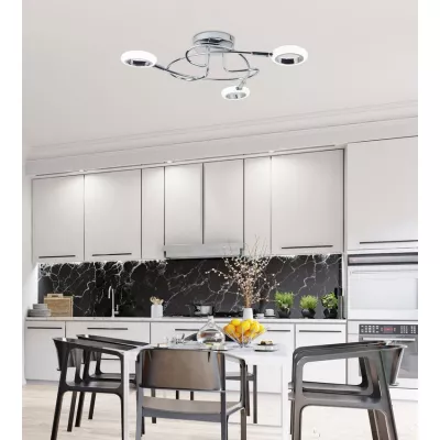 LED moderné stropné osvetlenie AURELION - 3x4W, 3000K (teplá biela), chrómované