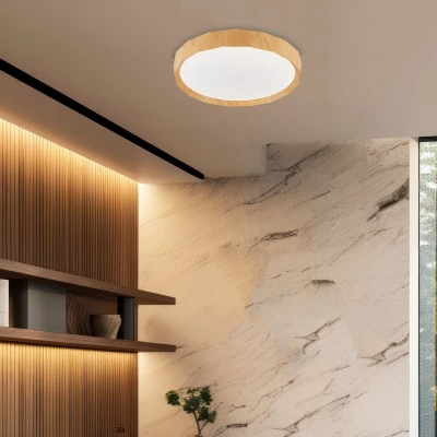 Drevené LED stropné svietidlo CADIX - 24W, 4000K (denná biela), 38,5 cm, hnedé / biele