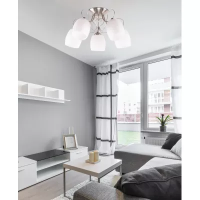 Prisadený päťramenný luster AMBA - 5xE27, 40W, chrómovaný / biely